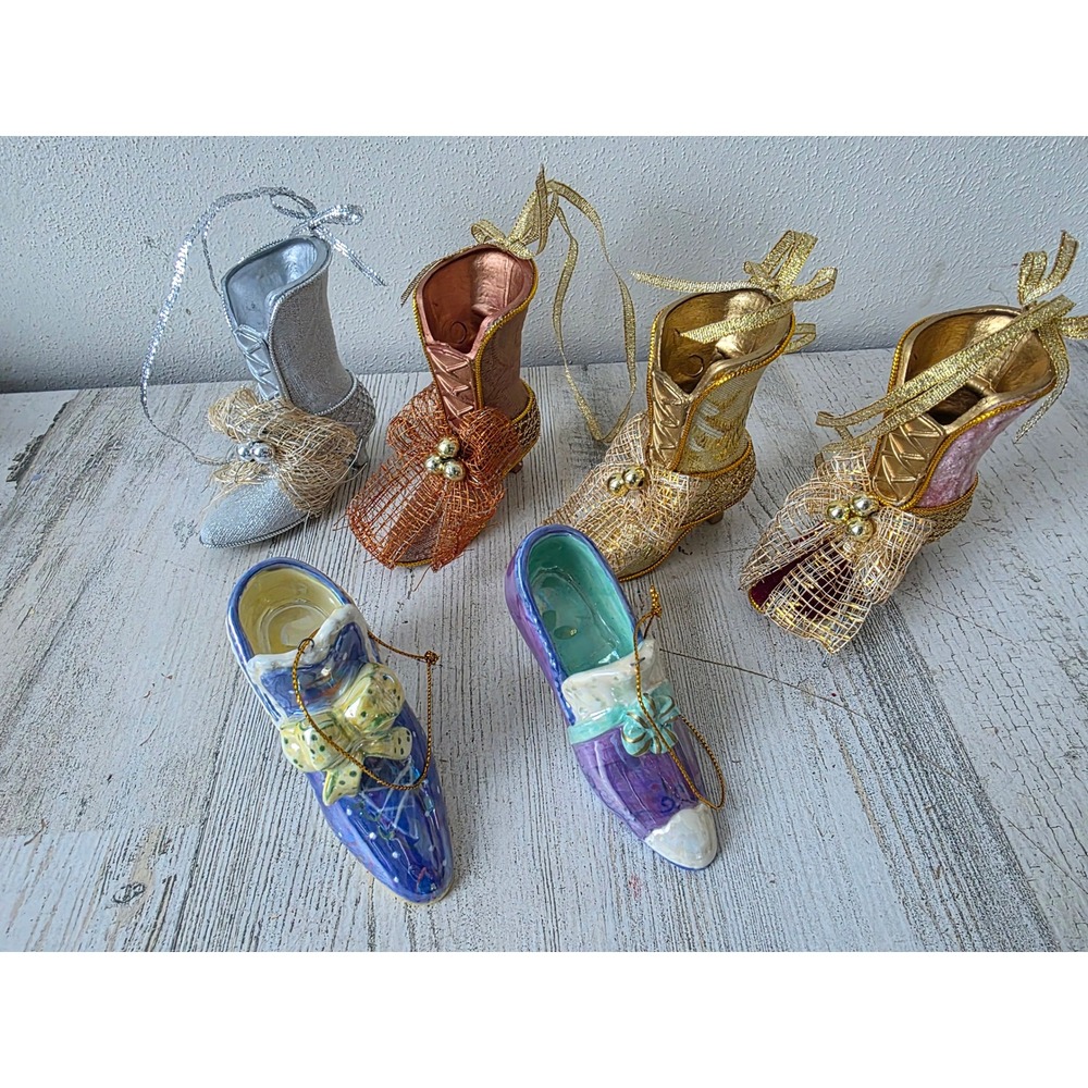 Vintage Victorian boot shoe ornament lace velvet Xmas glitter tree
